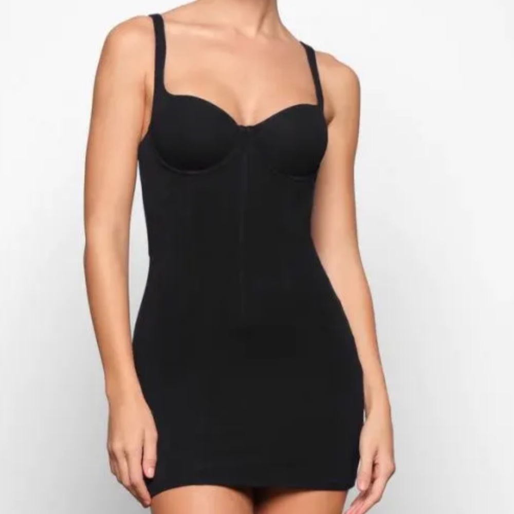 SKIMS BLACK COTTON CORSET DRESS